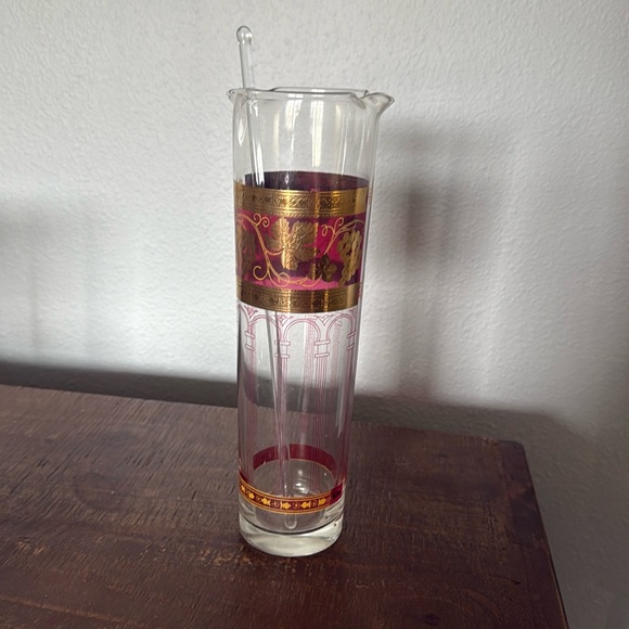 Vintage Cera Burgundy Glass Golden Grapes with Glass stirrer